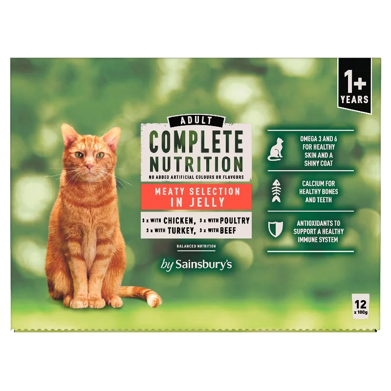 Sainsbury's Complete Nutrition 1+ Adult Cat Food Meat Selection in Jelly 12 x 100g