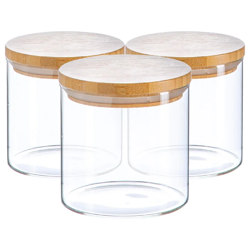  -Splash-proof food bowl AND Anti-choking slow food bowl550ml Scandi Storage Jars with Wooden Lids - Pack of Three - By Argon Tableware