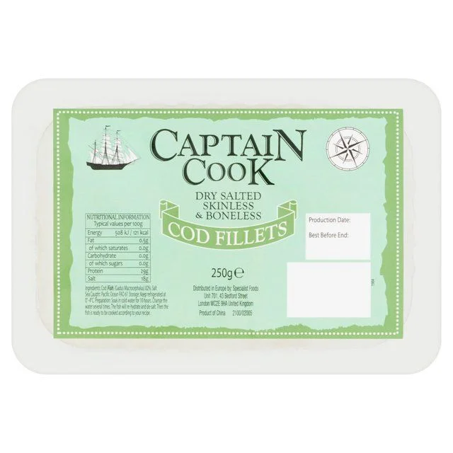 ---Captain Cook Dry Salted Skinless & Boneless Cod Fillets   250g