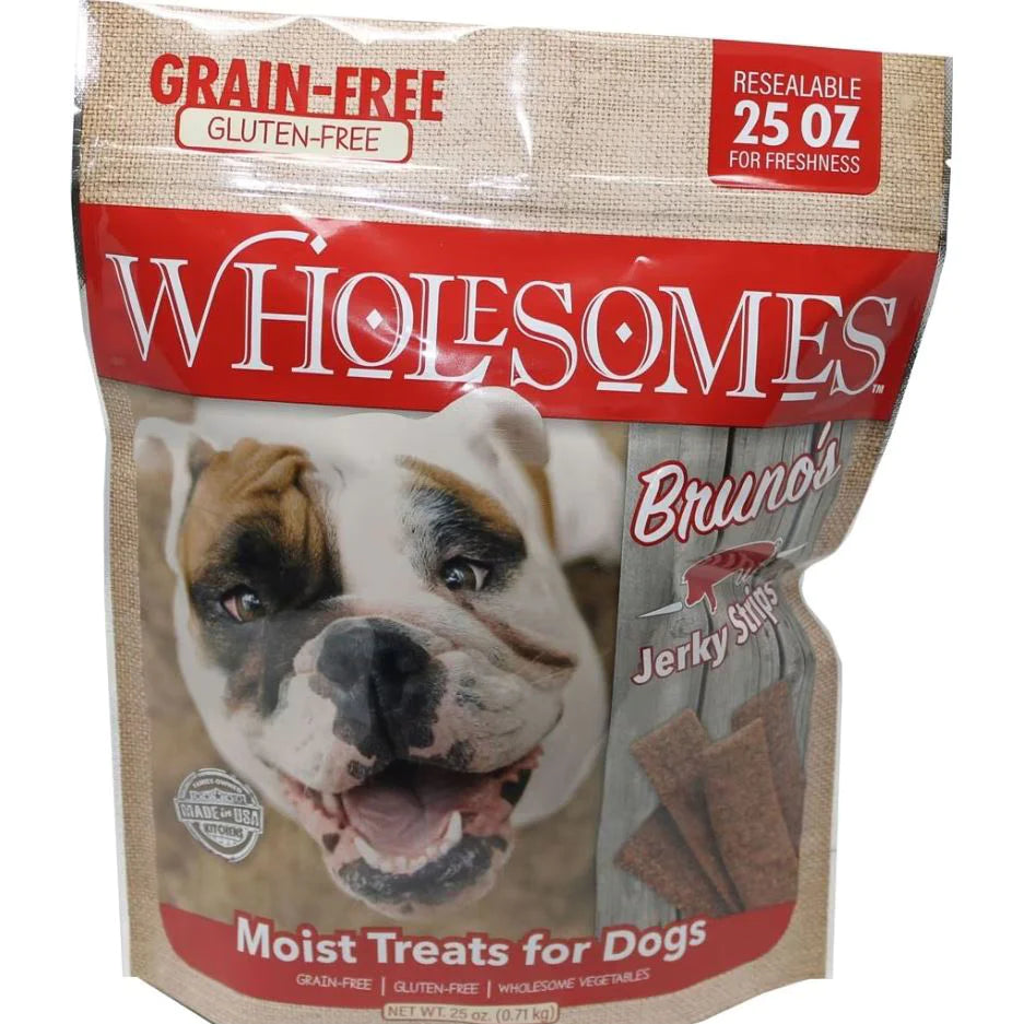    - High-protein cat food  - Weight loss dog foodWholesomes Bruno's Jerky Strips Grain Free Dog Treats 25 oz