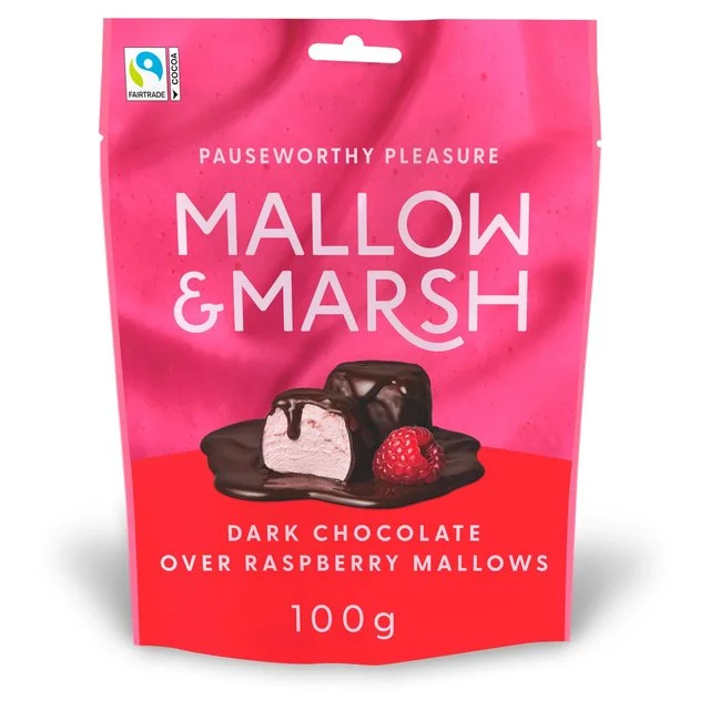  -Splash-proof food bowl AND Anti-choking slow food bowlMallow & Marsh Raspberry Marshmallows Coated in 70% Dark Chocolate   100g