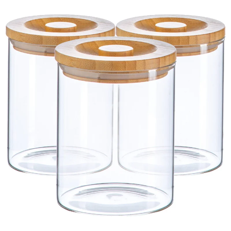 - Cat stress soothing spray750ml Scandi Storage Jars with Carved Wooden Lids - Pack of Three - By Argon Tableware