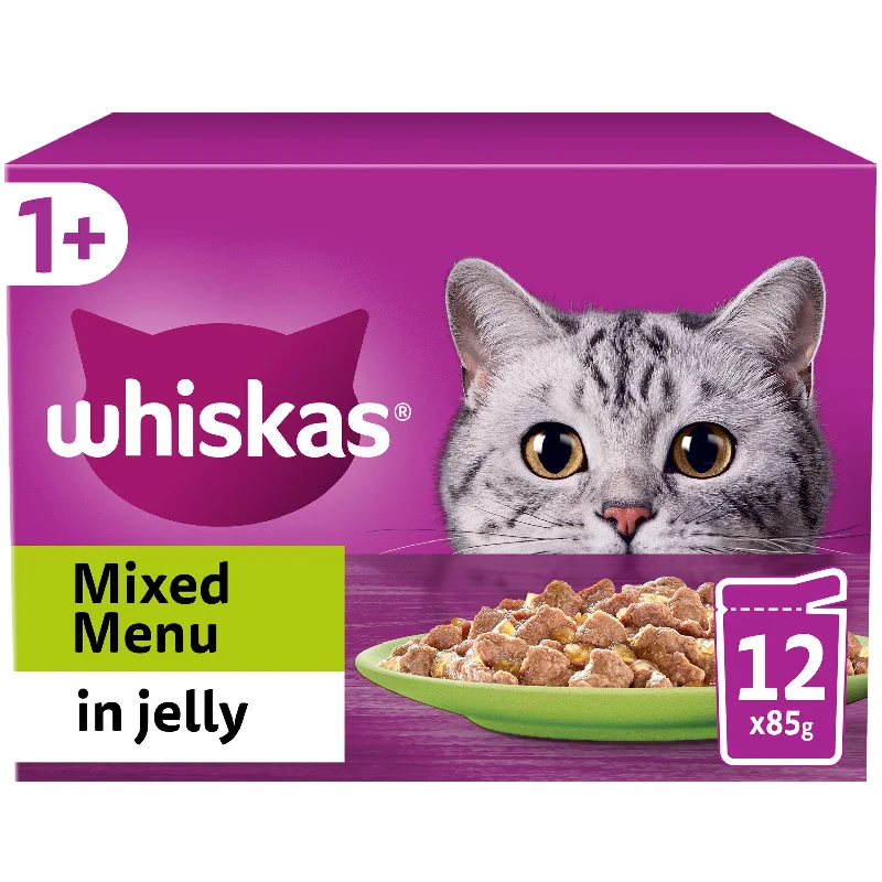 Whiskas 1+ Mixed Menu Adult Wet Cat Food Pouches in Jelly 12x85g