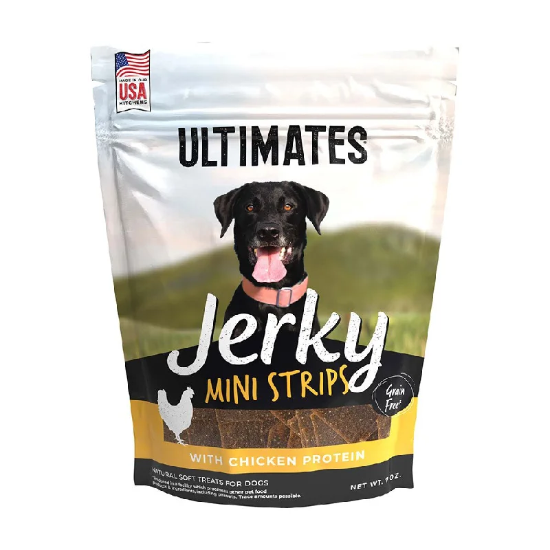    - Indoor cat food  - Food for picky dogsUltimates Jerky Chicken Mini Strips Dog Treats 7 oz